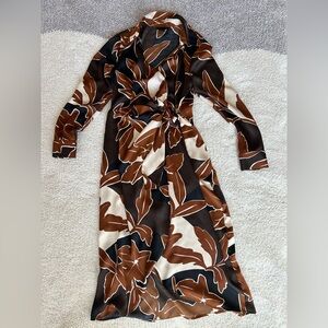 Alex Marie Brown and Cream Leaf Print Dress